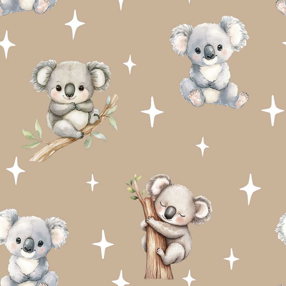 Cute Baby Koala Bears with Stars on Warm Beige Background