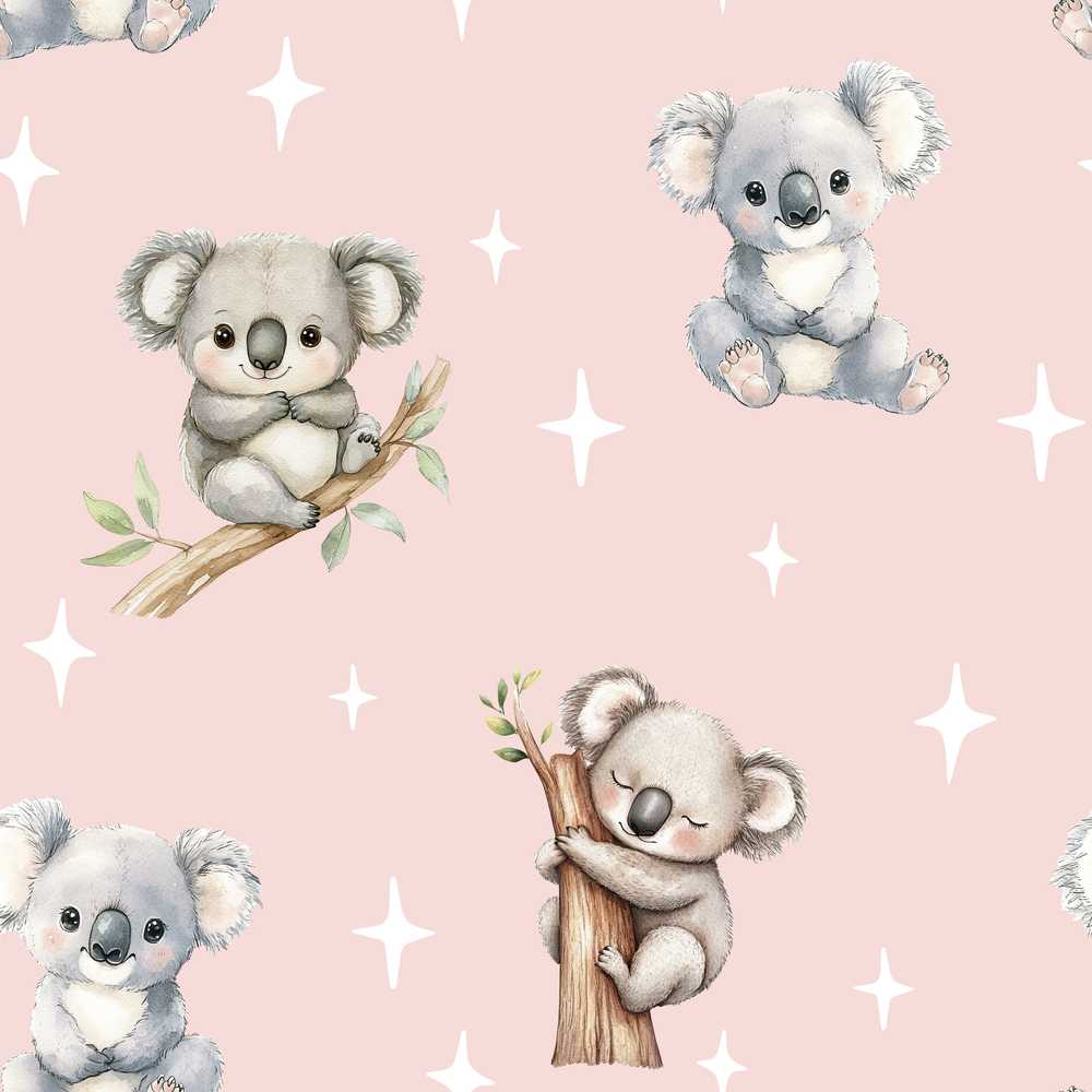Cute Baby Koala Bears with Stars on Blush Pink Background