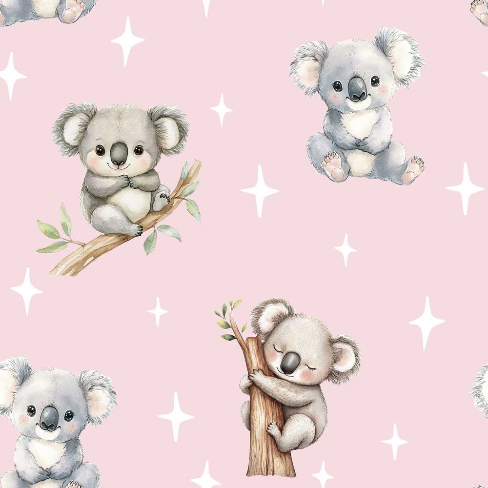 Cute Baby Koala Bears with Stars on Dusty Rose Background