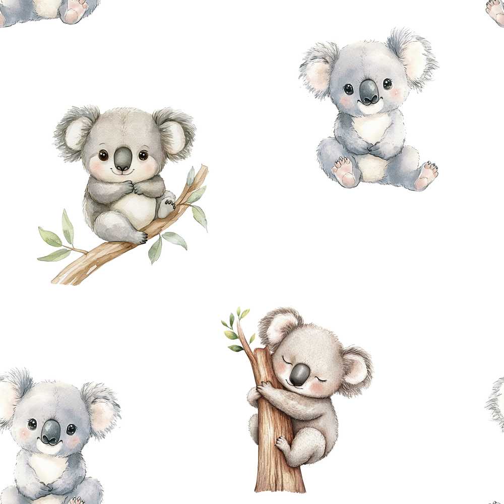 Cute Cartoon Koala Bears with Stars on Soft Grey Background
