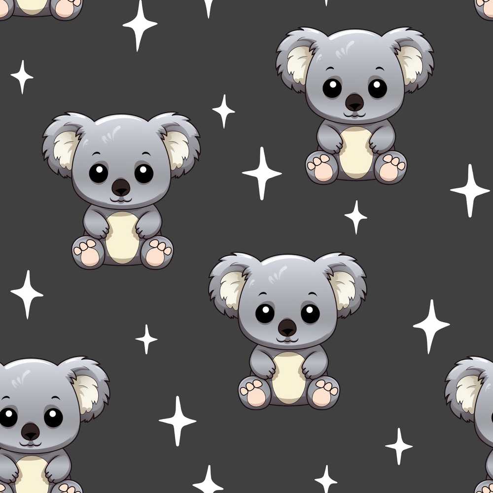 Cute Cartoon Koala Bears with White Stars on Dark Grey