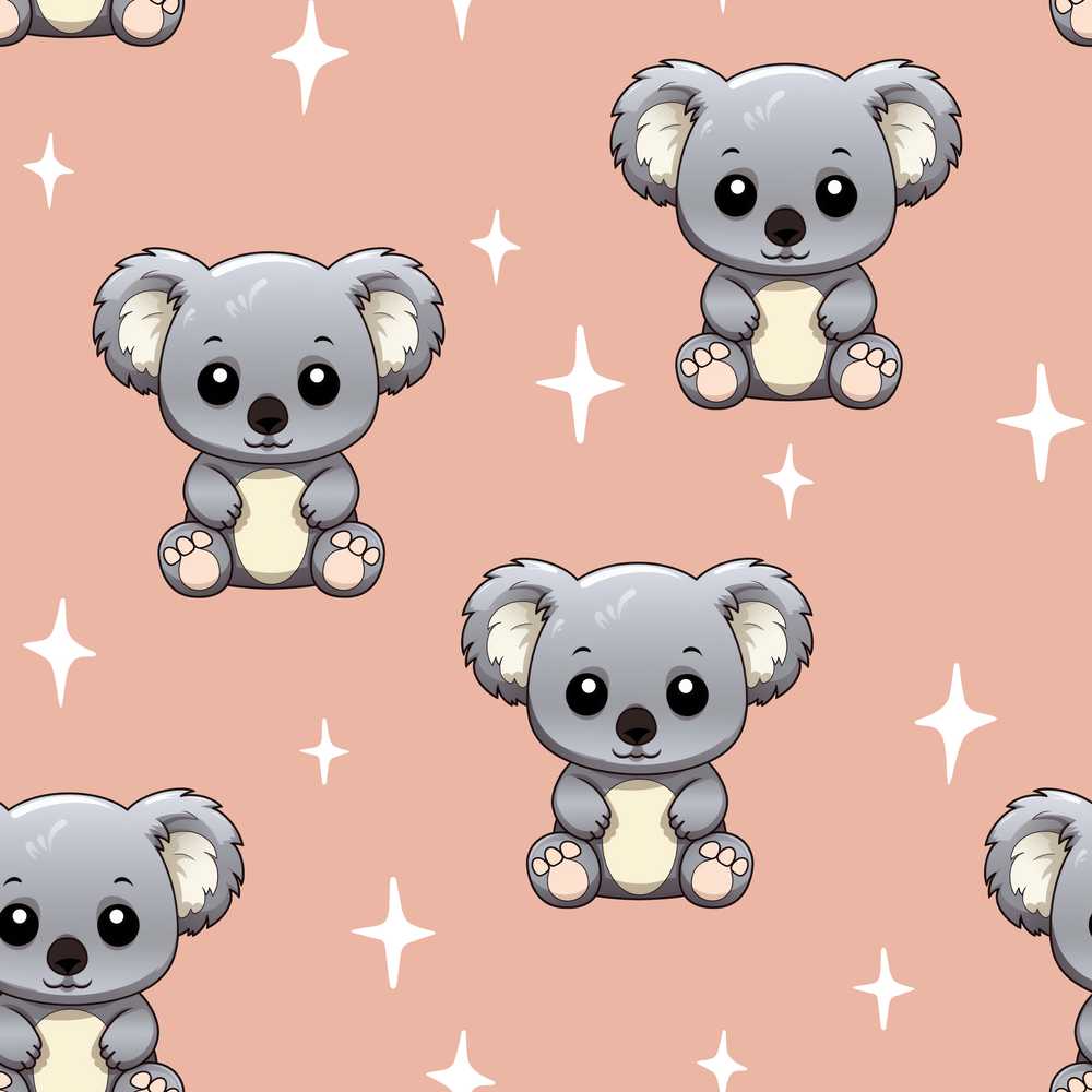 Cute Cartoon Koala Bears with White Stars on Peach Background
