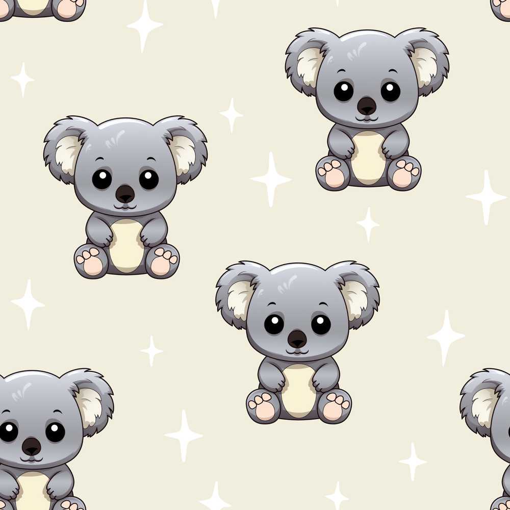 Cute Cartoon Koala Bears with White Stars on Light Beige