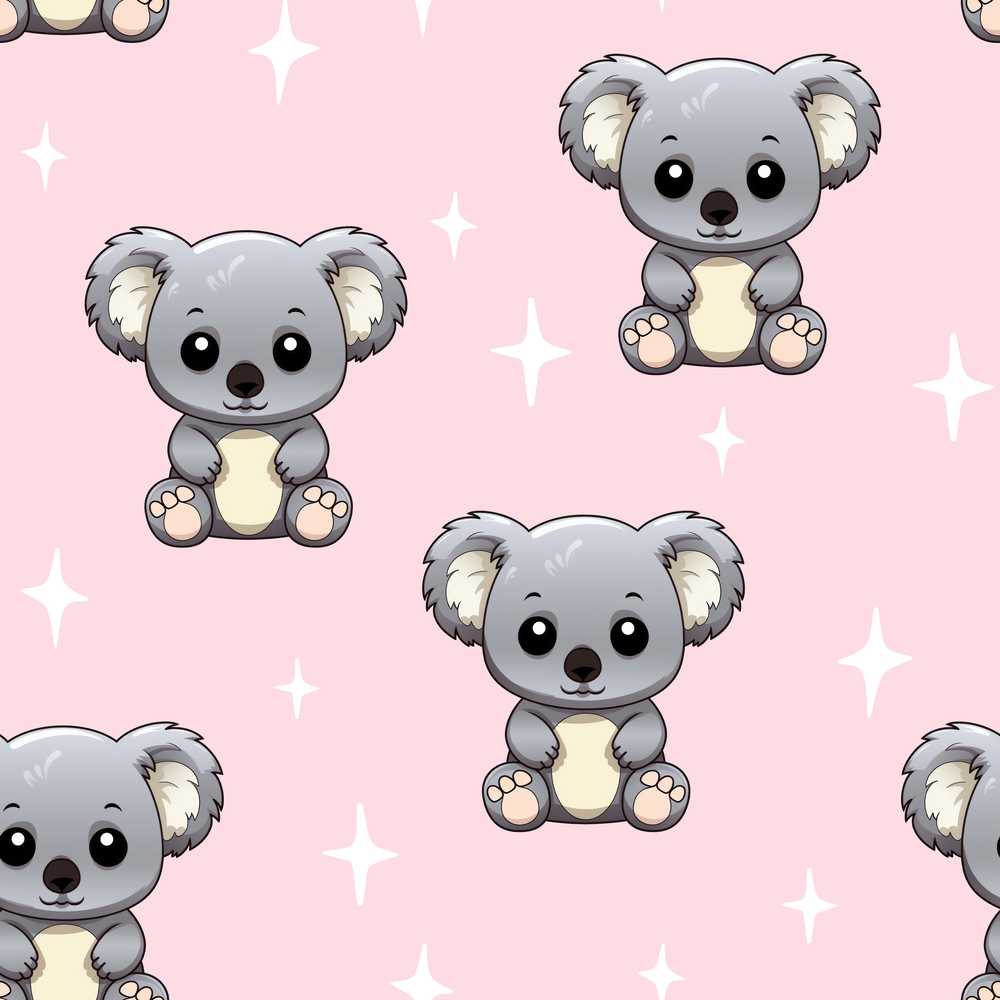Cute Cartoon Koala Bears with White Stars on Soft Pink