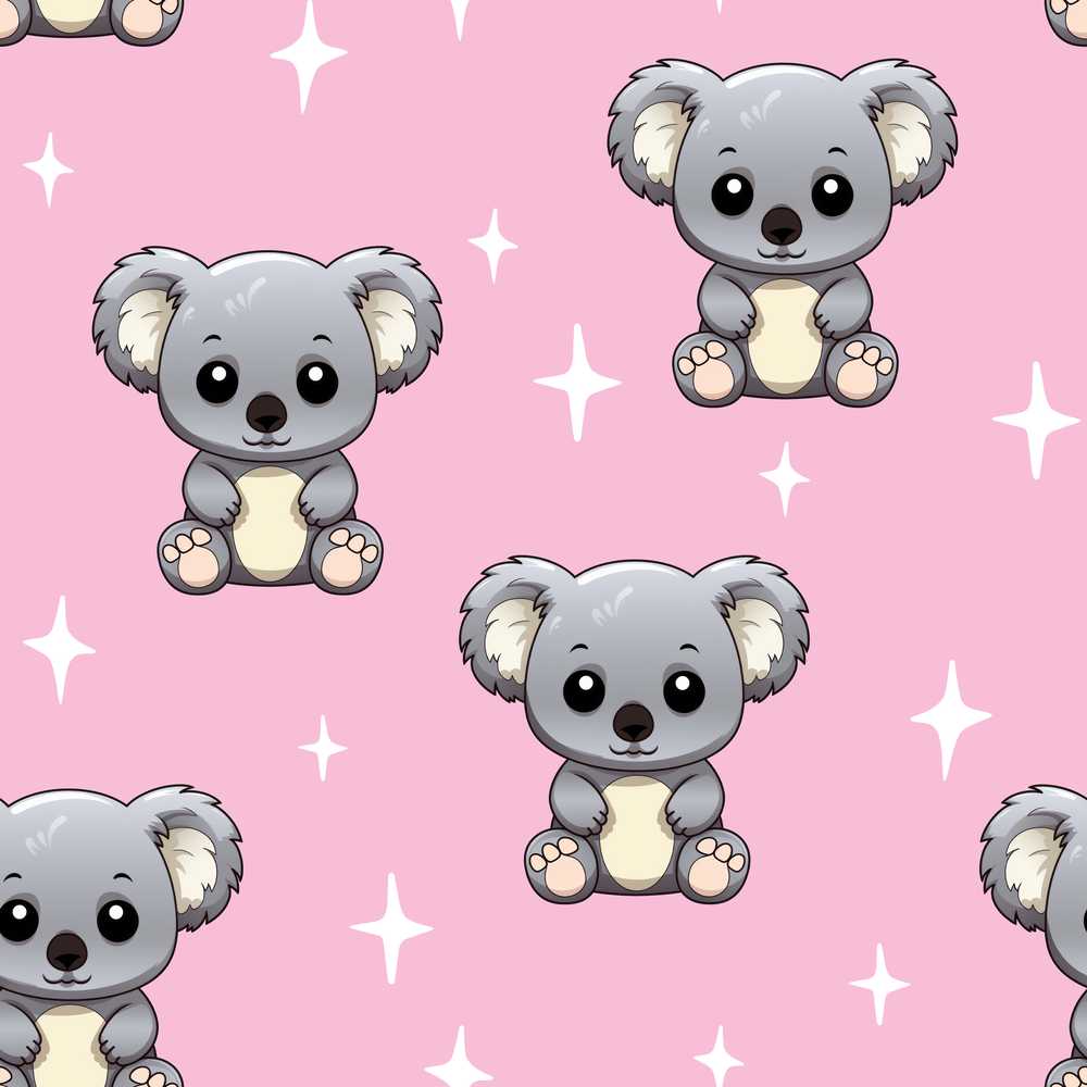 Cute Cartoon Koala Bears with White Stars on Rose Pink