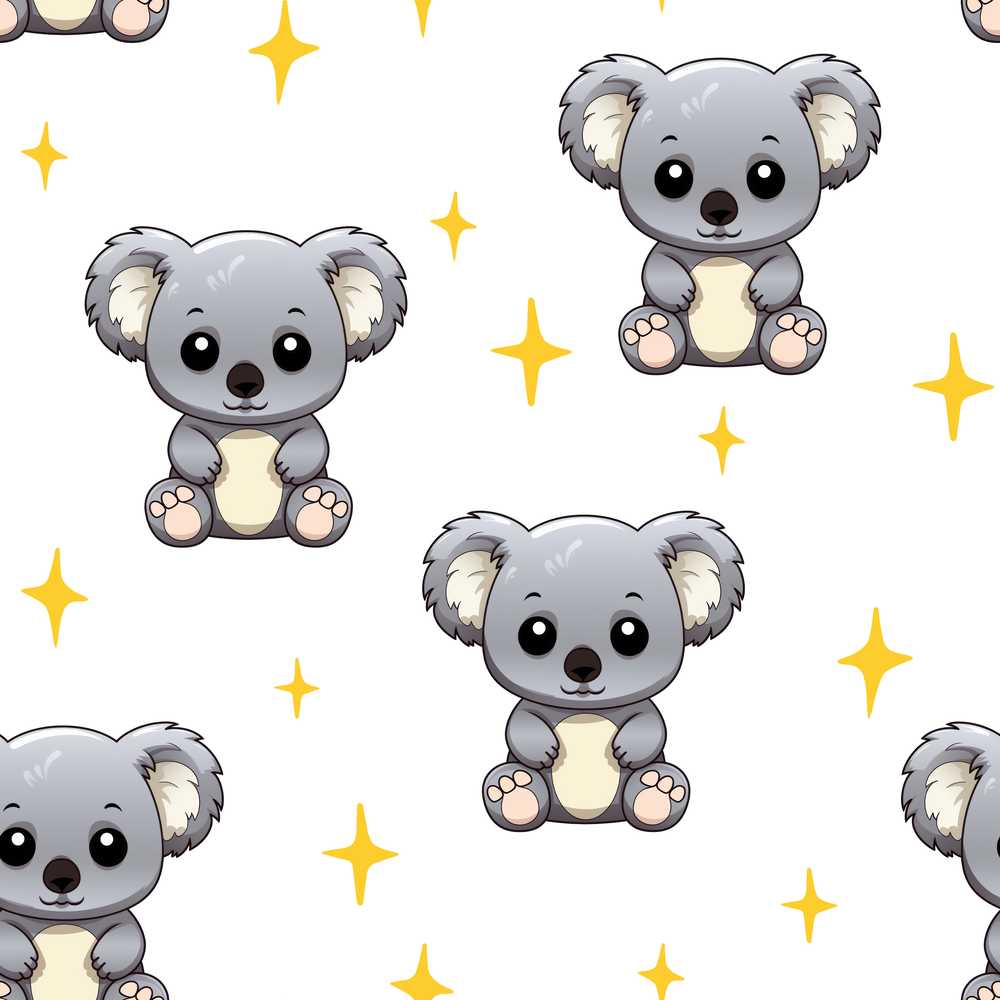 Cute Cartoon Koala Bears with Yellow Stars on Light Grey