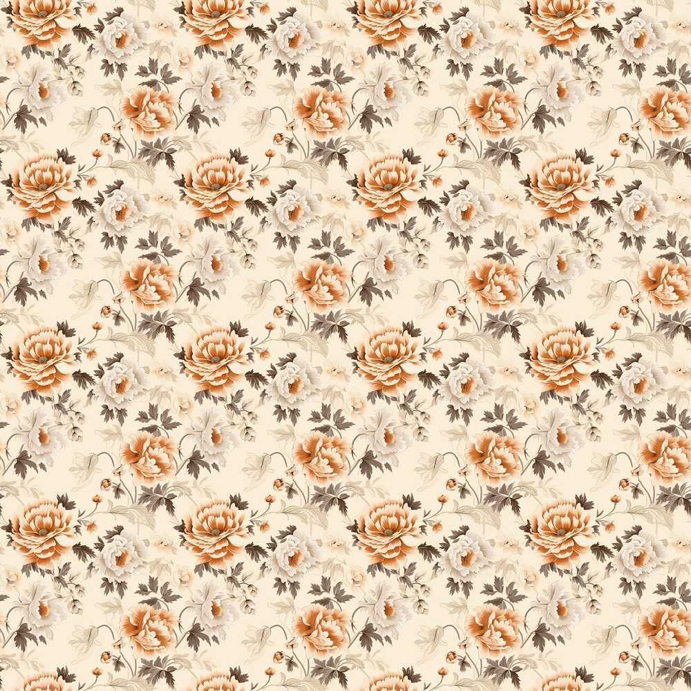 Vintage Orange Rose Floral on Beige Background Wildflower Pattern