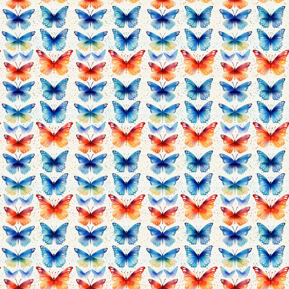 Bright Blue and Orange Butterflies Symmetrical Decorative Repeat