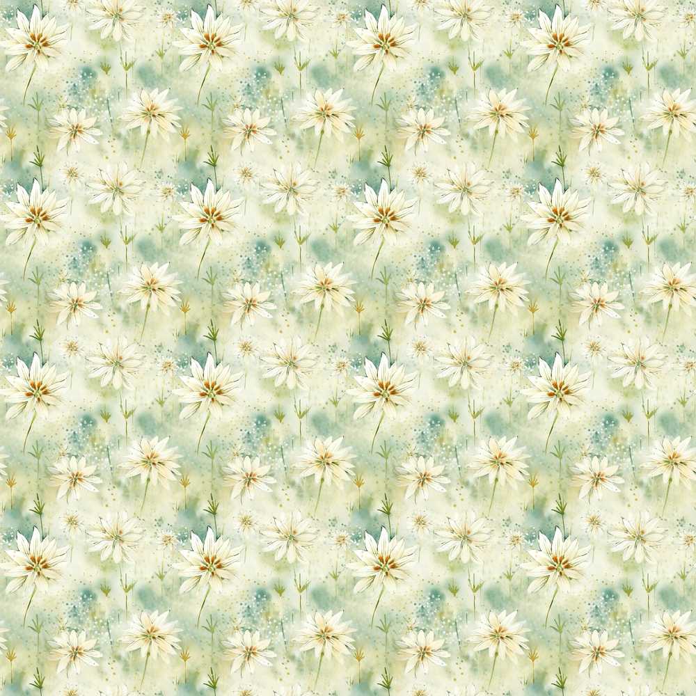 Soft Meadow Green Wildflower Botanical Pattern Decorative