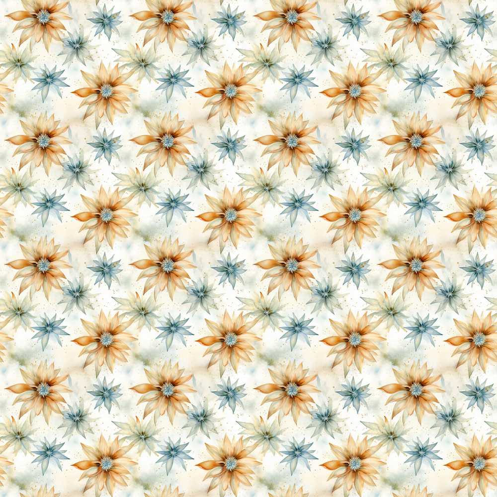 Soft Orange and Blue Floral Watercolor Wildflower Pattern Botanical