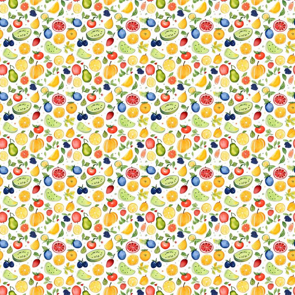 Cute Hand Drawn Mixed Fruit Illustration Repeat Pattern