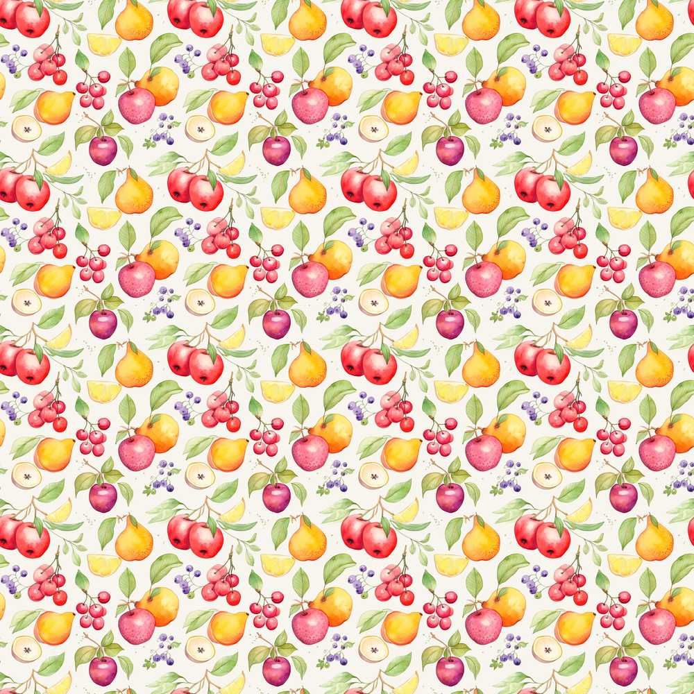 Fresh Apple Pear and Cherry Watercolor Illustration Repeat