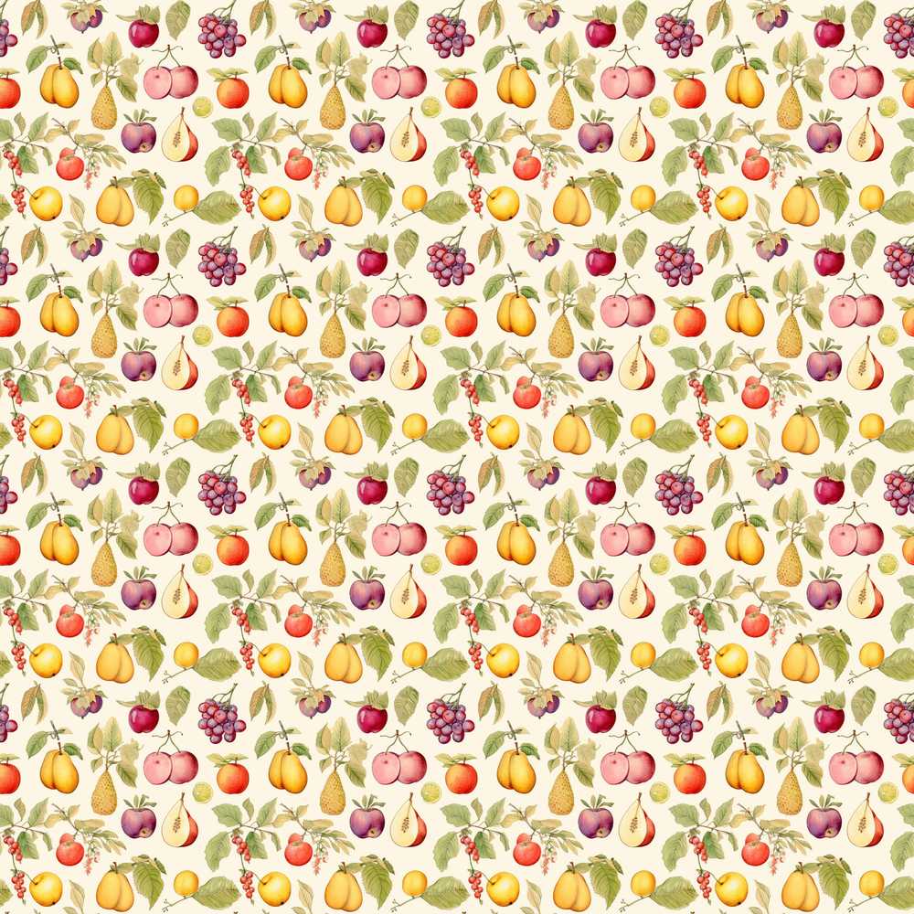 Vintage Botanical Orchard Fruits and Leaves Wildflower Pattern