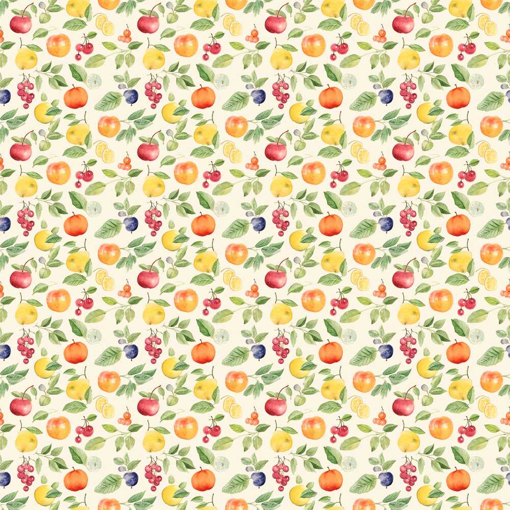 Soft Watercolor Apple Lemon Berry Fruit Illustration Repeat