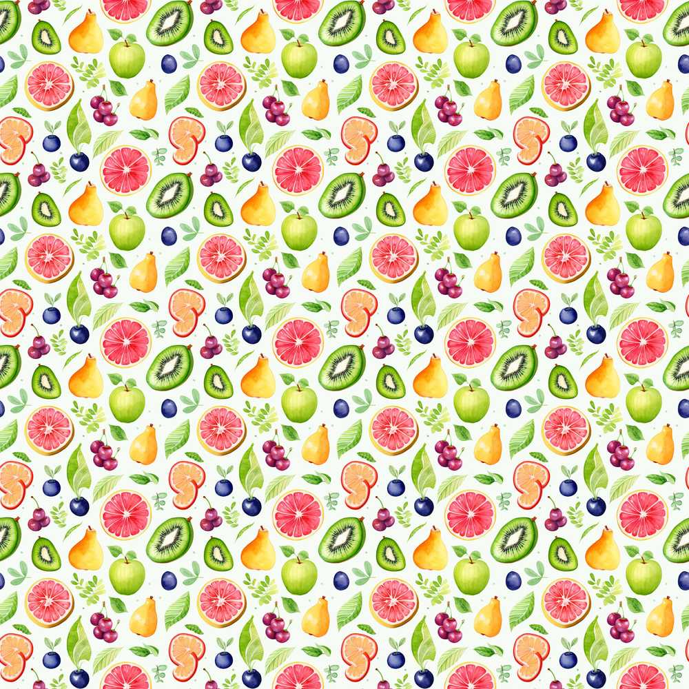 Fresh Citrus Kiwi and Apple Fruit Illustration Repeat