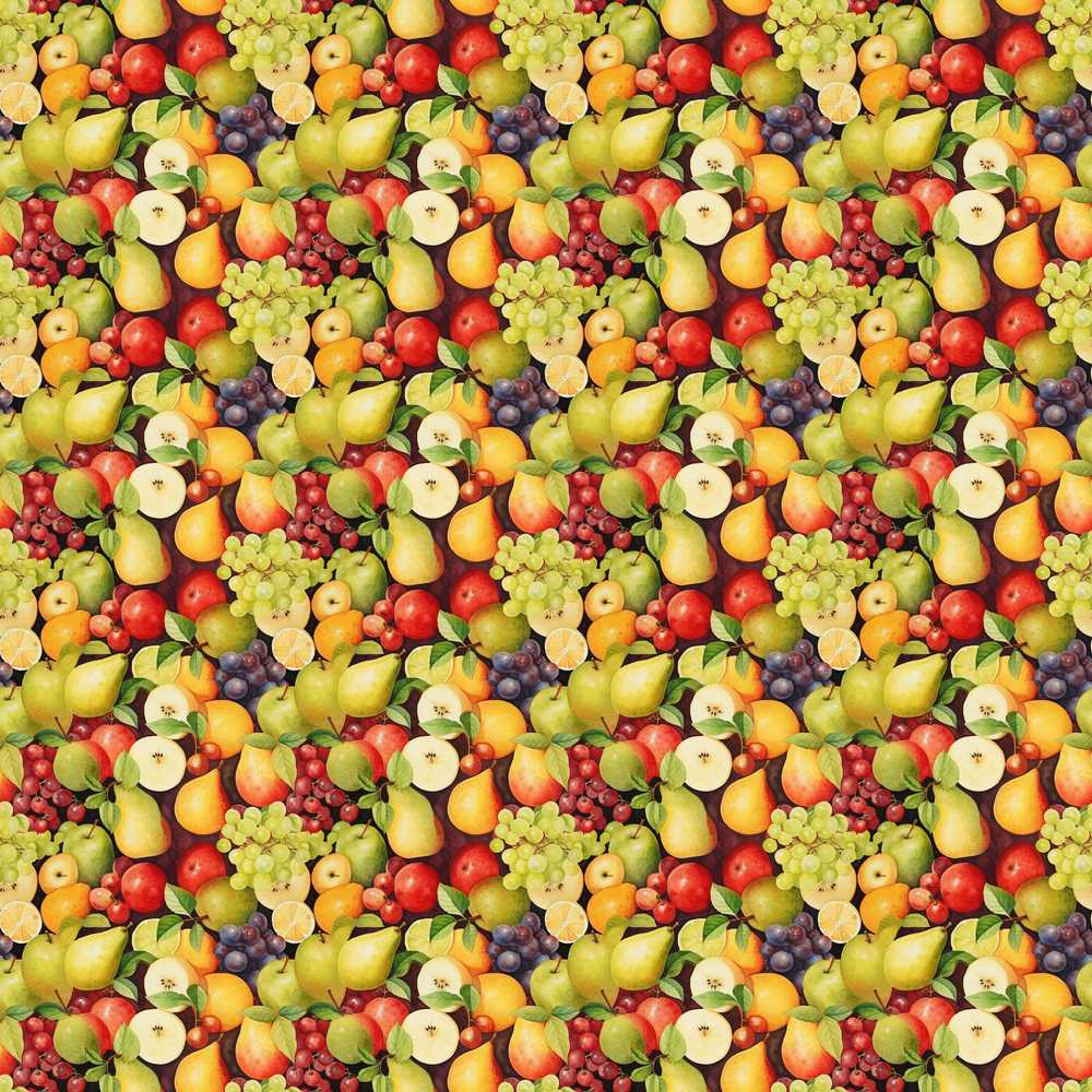 Rich Vintage Mixed Fruit Basket Illustration Repeat Pattern