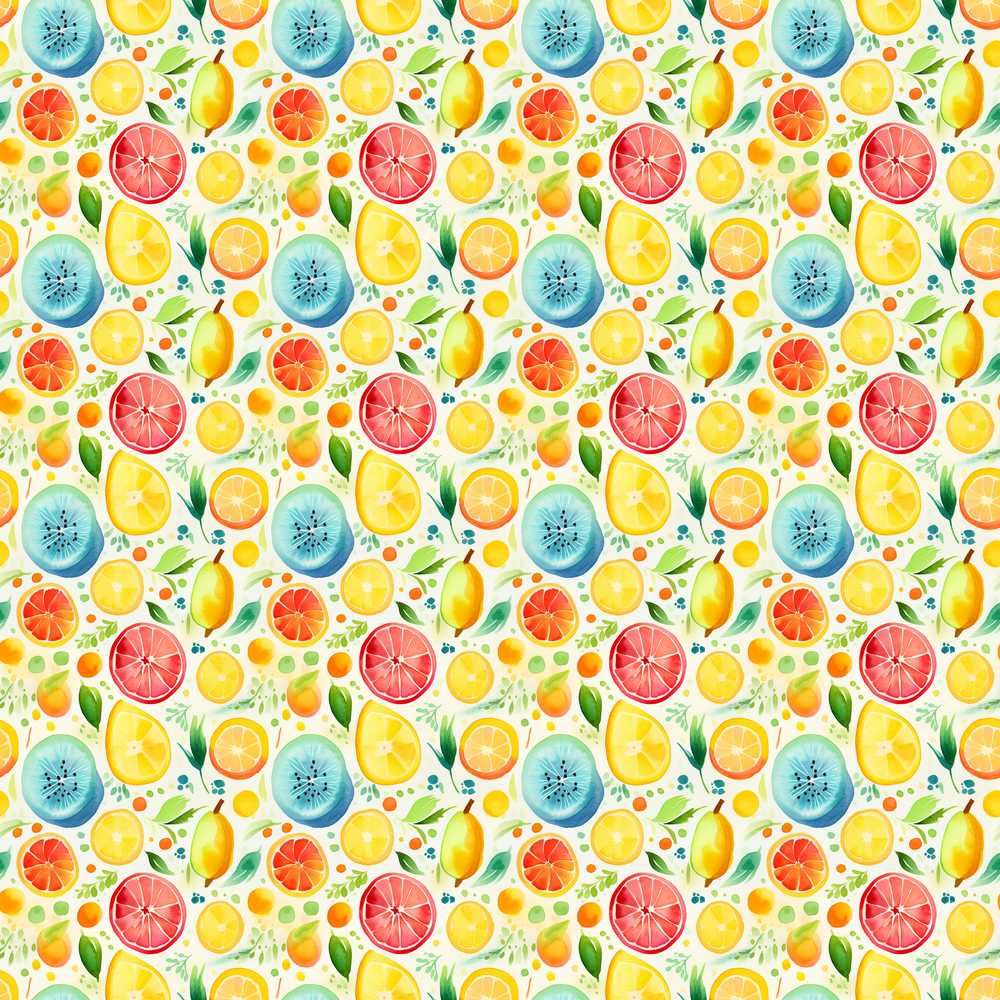Bright Watercolor Citrus Slice and Tropical Fruit Illustration
