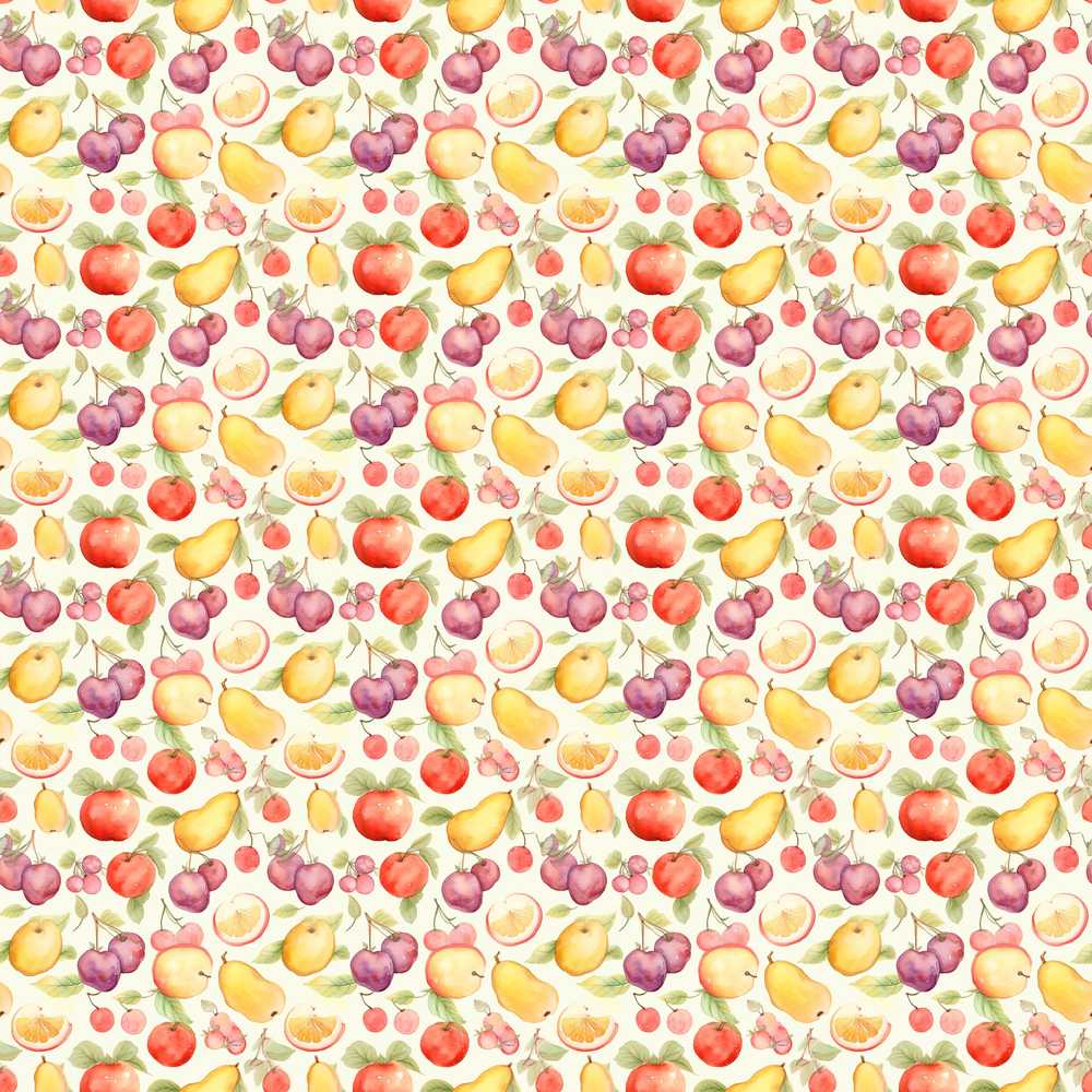 Delicate Pastel Watercolor Mixed Fruit Illustration Repeat Pattern