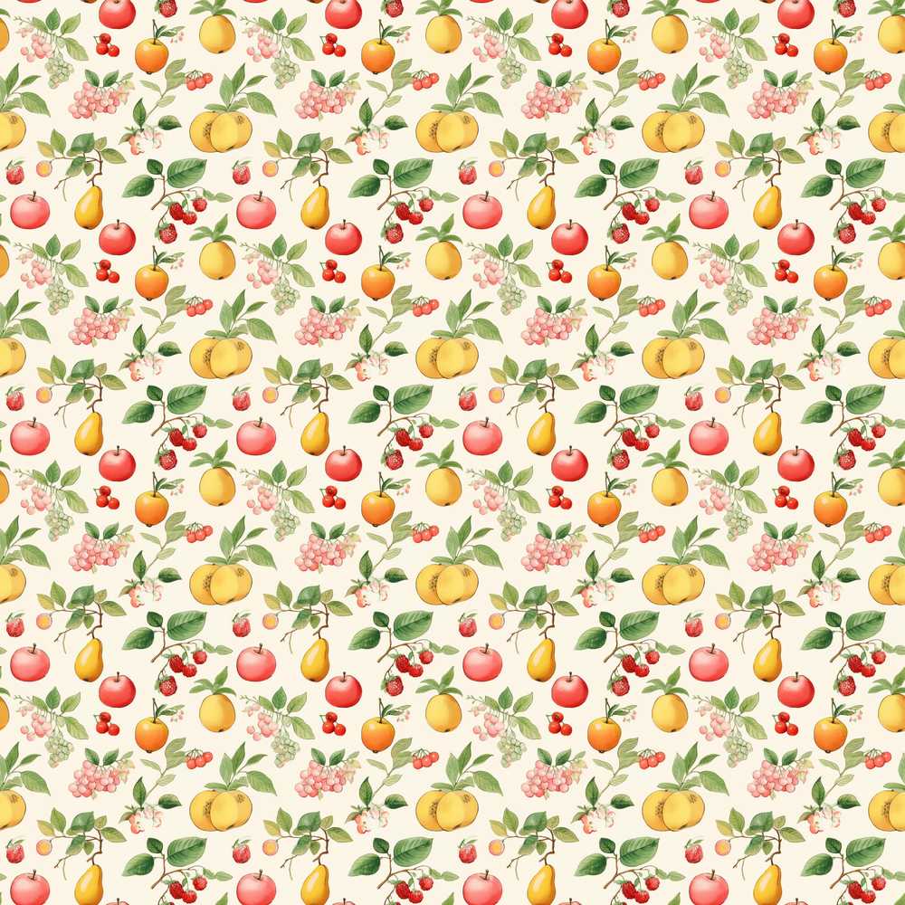 Vintage Style Orchard Fruits and Blossoms Wildflower Pattern Botanical