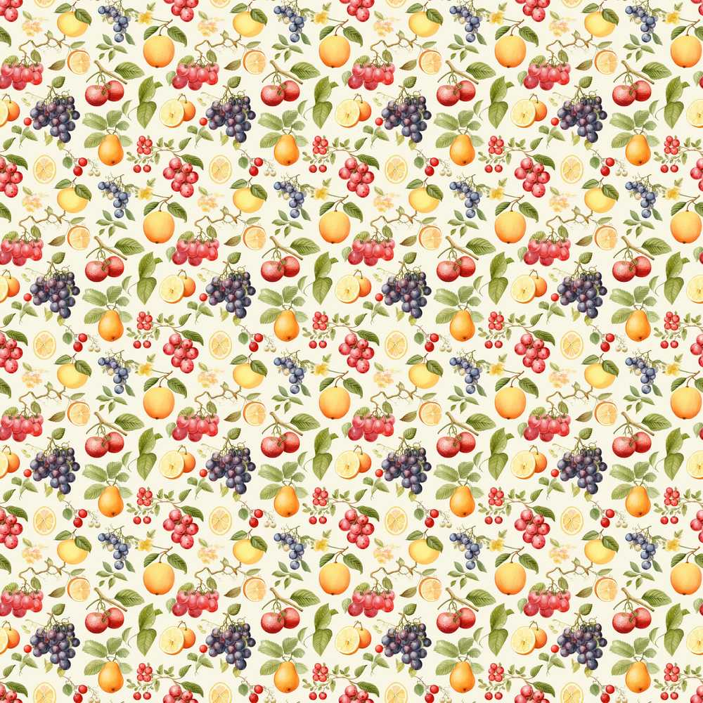 Classic Botanical Berry and Citrus Fruit Wildflower Pattern