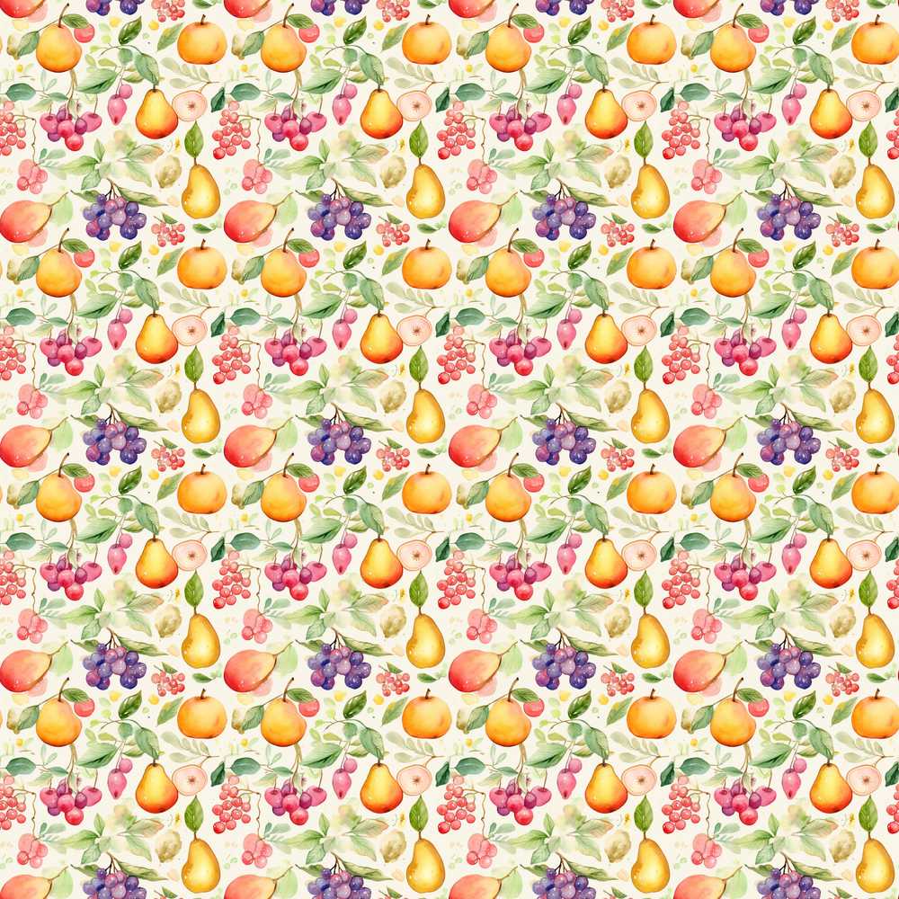 Light Pastel Watercolor Mixed Fruit and Leaves Wildflower Pattern