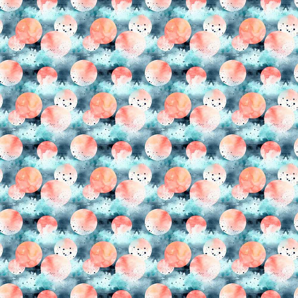 Abstract Coral and Teal Watercolor Circles Coastal Illustration