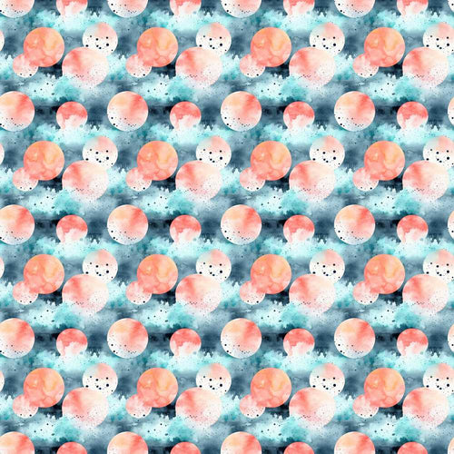 Abstract Coral and Teal Watercolor Circles Coastal Illustration