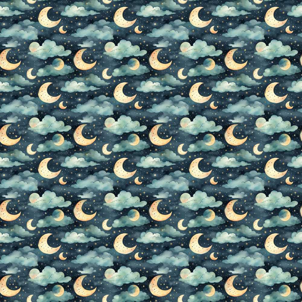 Night Sky Moon and Clouds Stars Cosmic Illustration