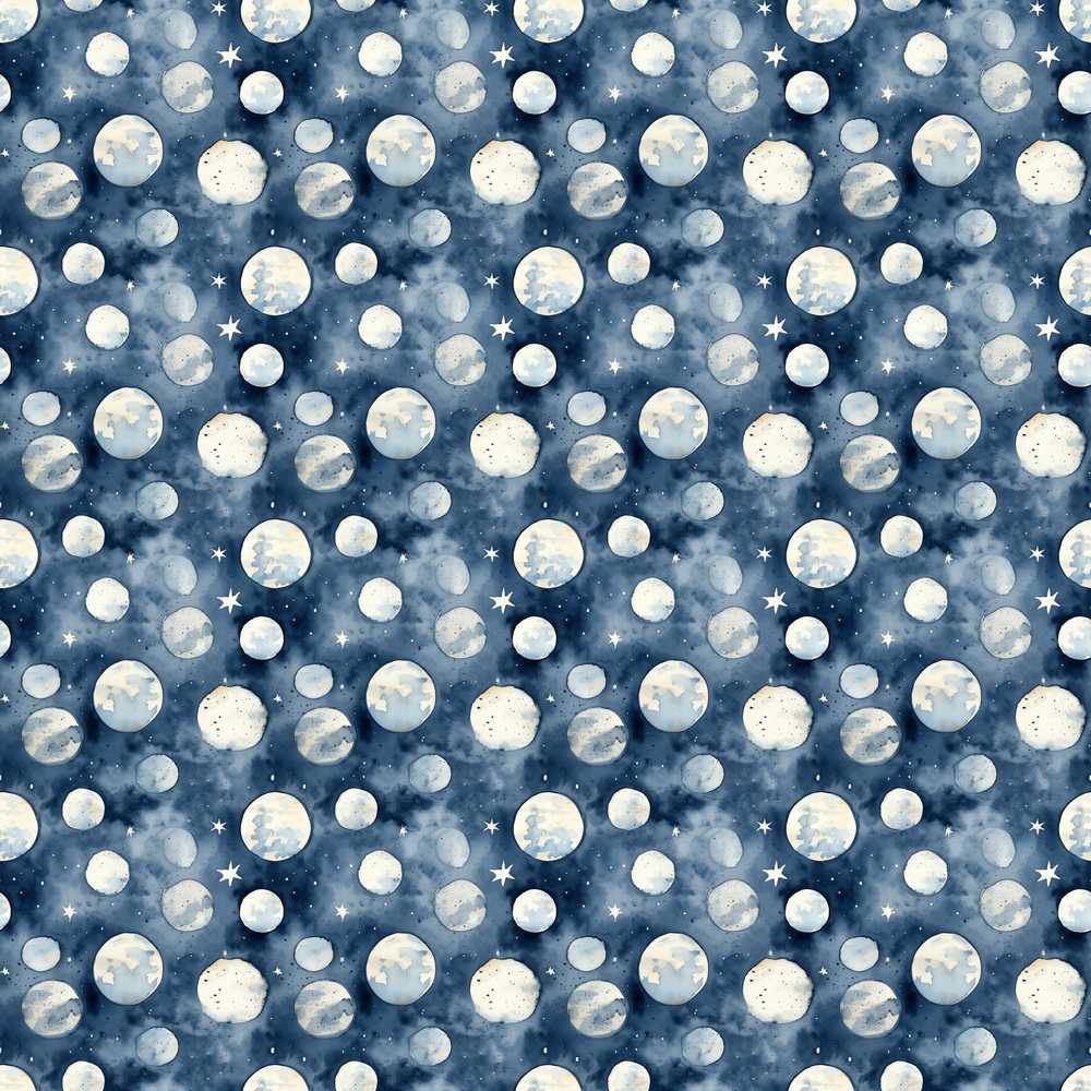 Blue Galaxy Moon Phases and Stars Cosmic Illustration