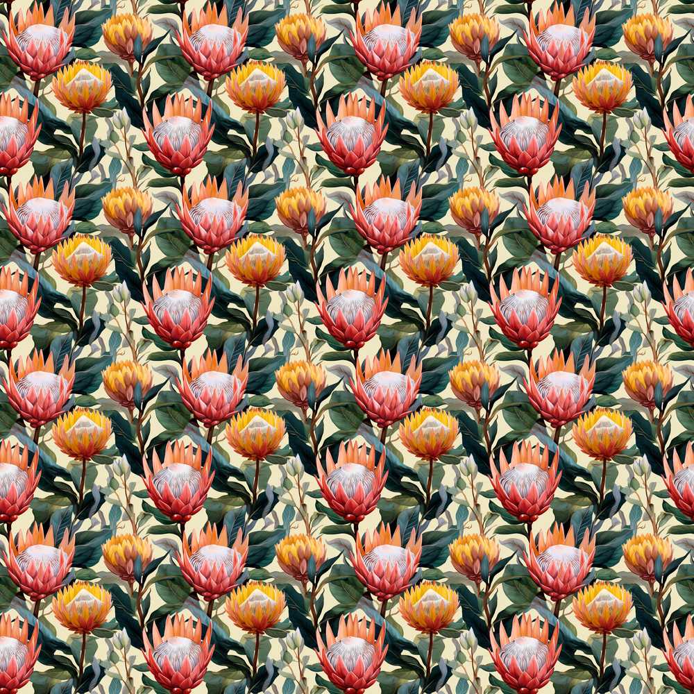 Vibrant Tropical Protea Blooms with Dark Foliage Decorative