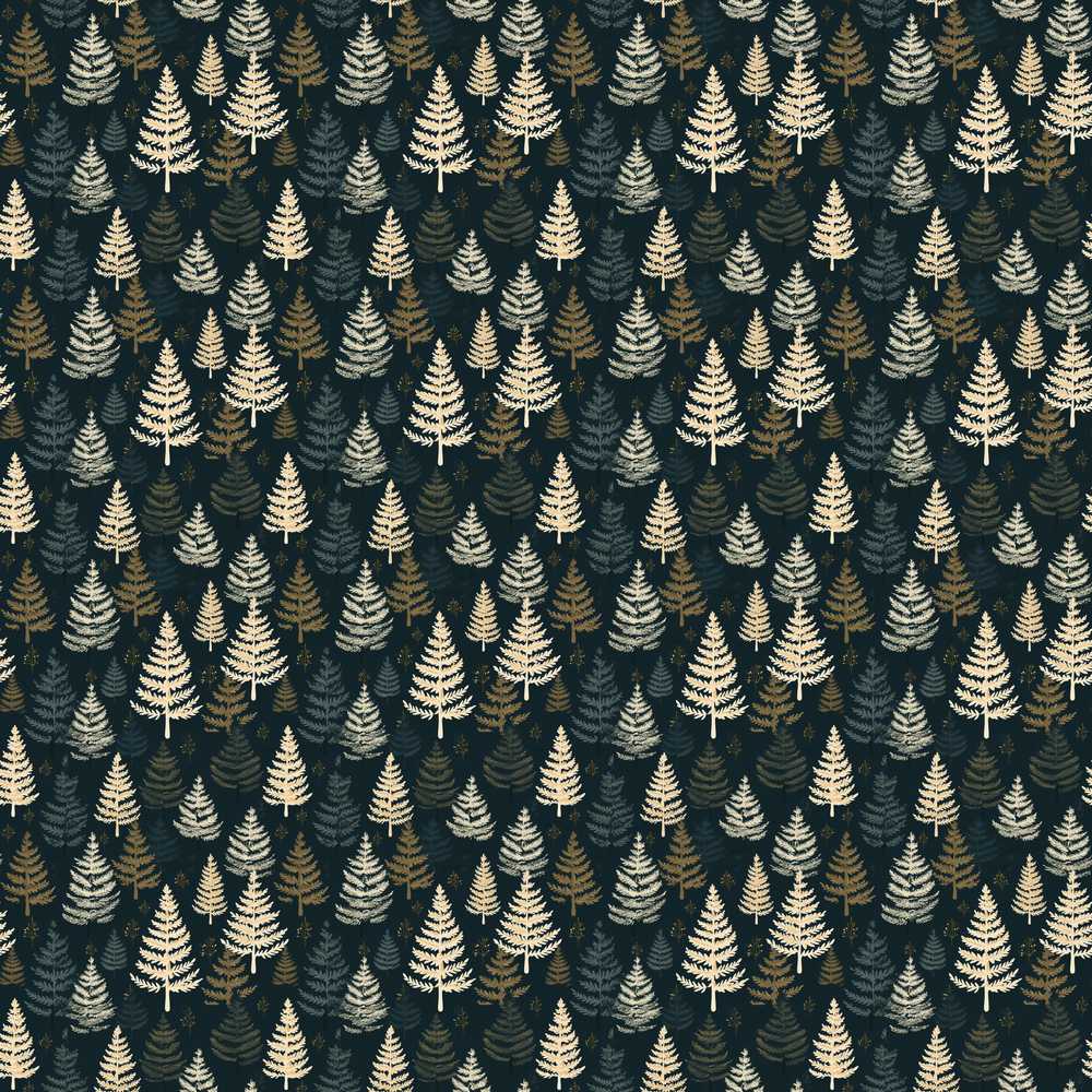 Elegant Pine Tree Forest Dark Blue Winter Decorative