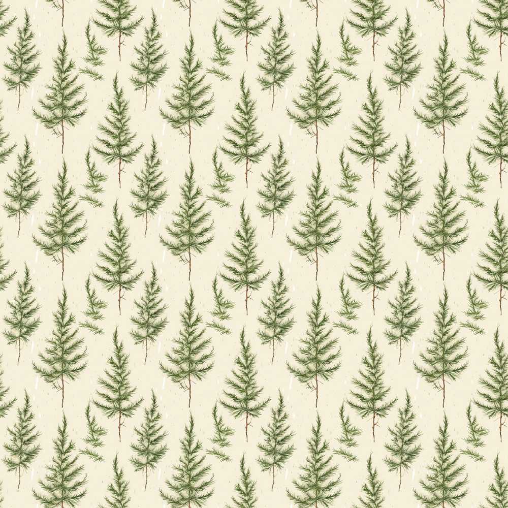 Delicate Pine Branch Trees Light Neutral Decorative Repeat