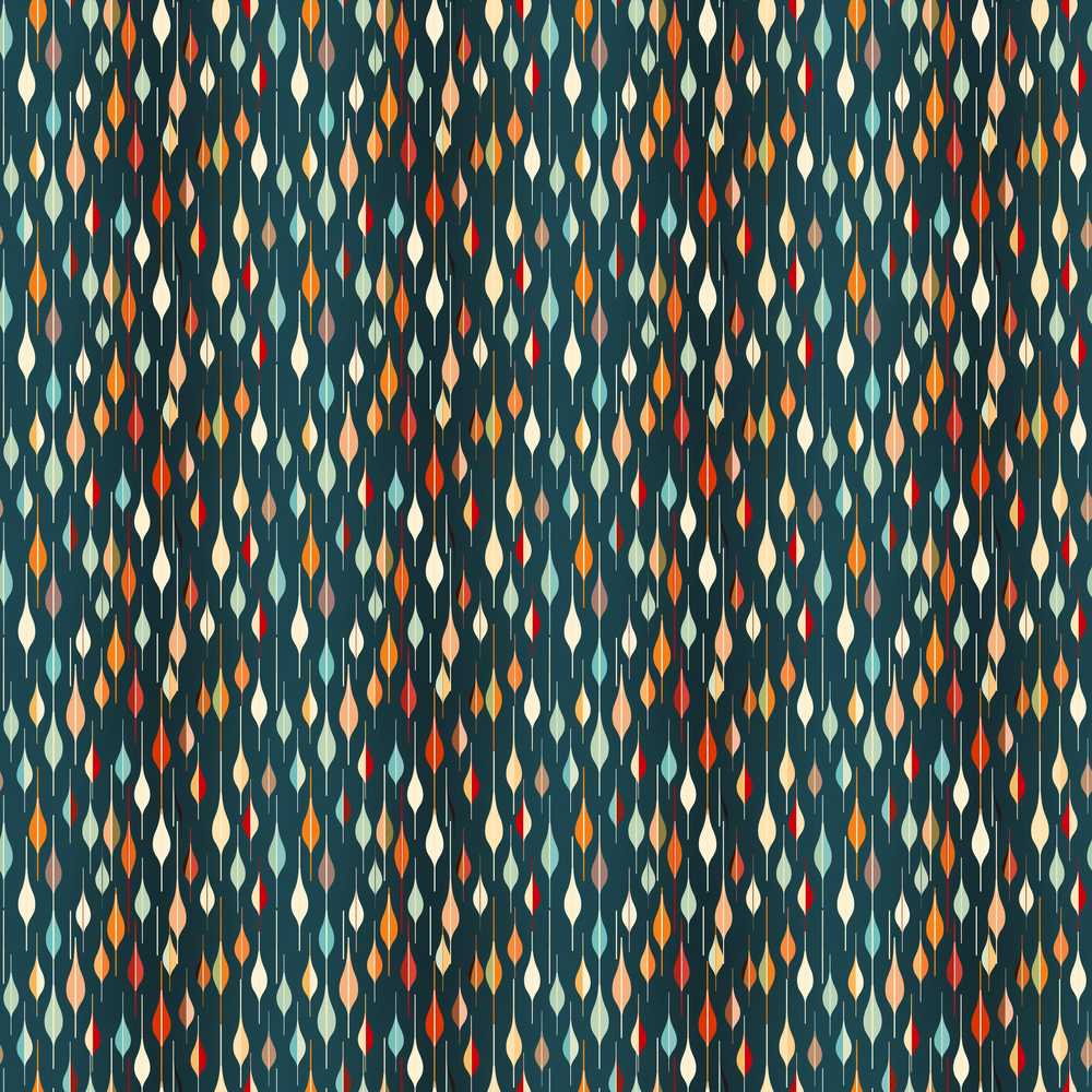 Mid Century Abstract Raindrop Shapes Dark Teal Art