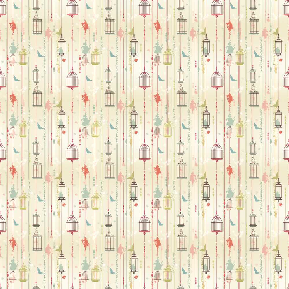 Elegant Birdcage Floral Hanging Stripes Wildflower Pattern Botanical