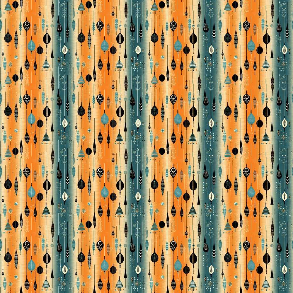 Scandinavian Hanging Ornaments Orange Teal Decorative Repeat Pattern