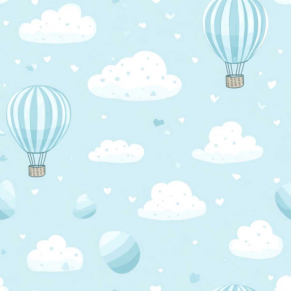 Cute Hot Air Balloons with Clouds Pastel Sky Background