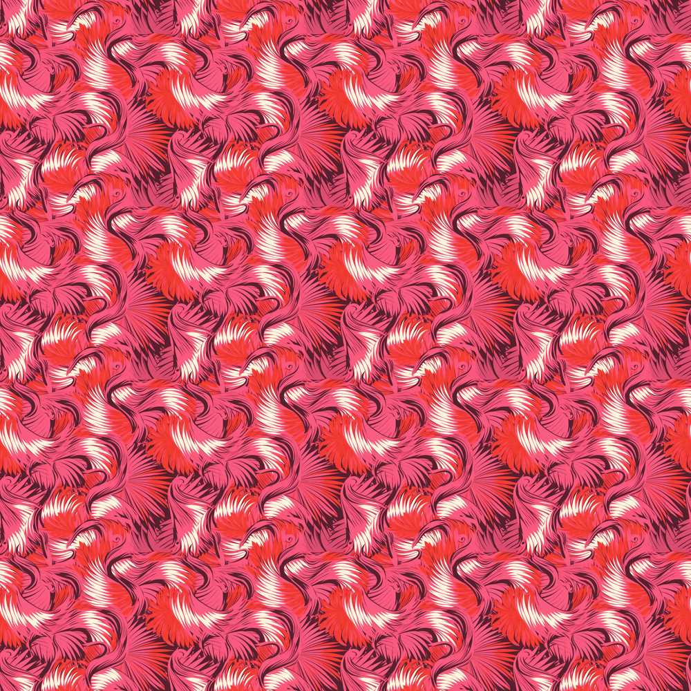 Bold Red Flamingo Birds Tropical Seamless Decorative Repeat