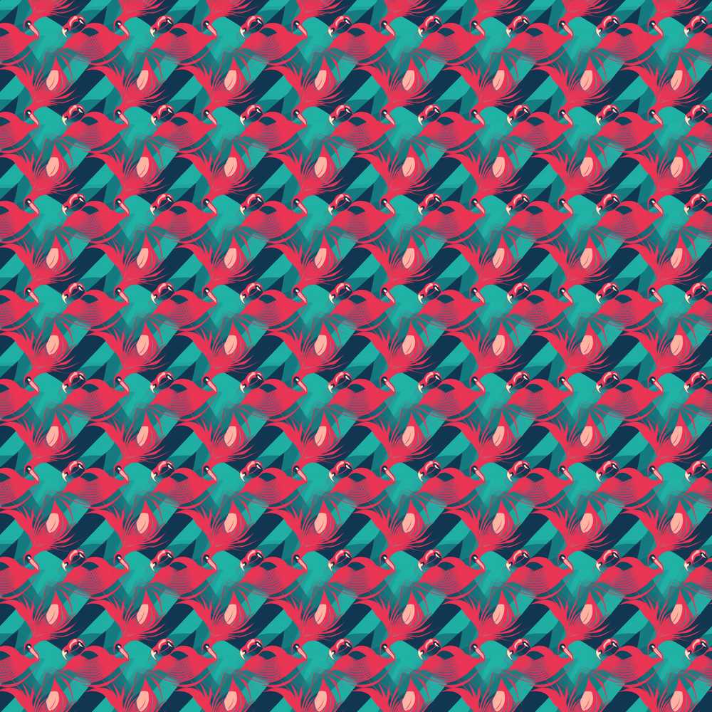 Stylish Flamingo Birds with Geometric Tropical Background Repeat