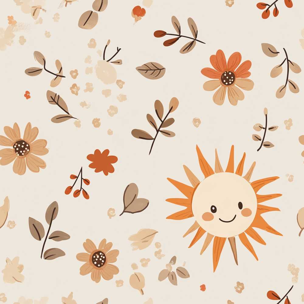 Minimal Floral with Cute Smiling Sun Seamless Wildflower Pattern