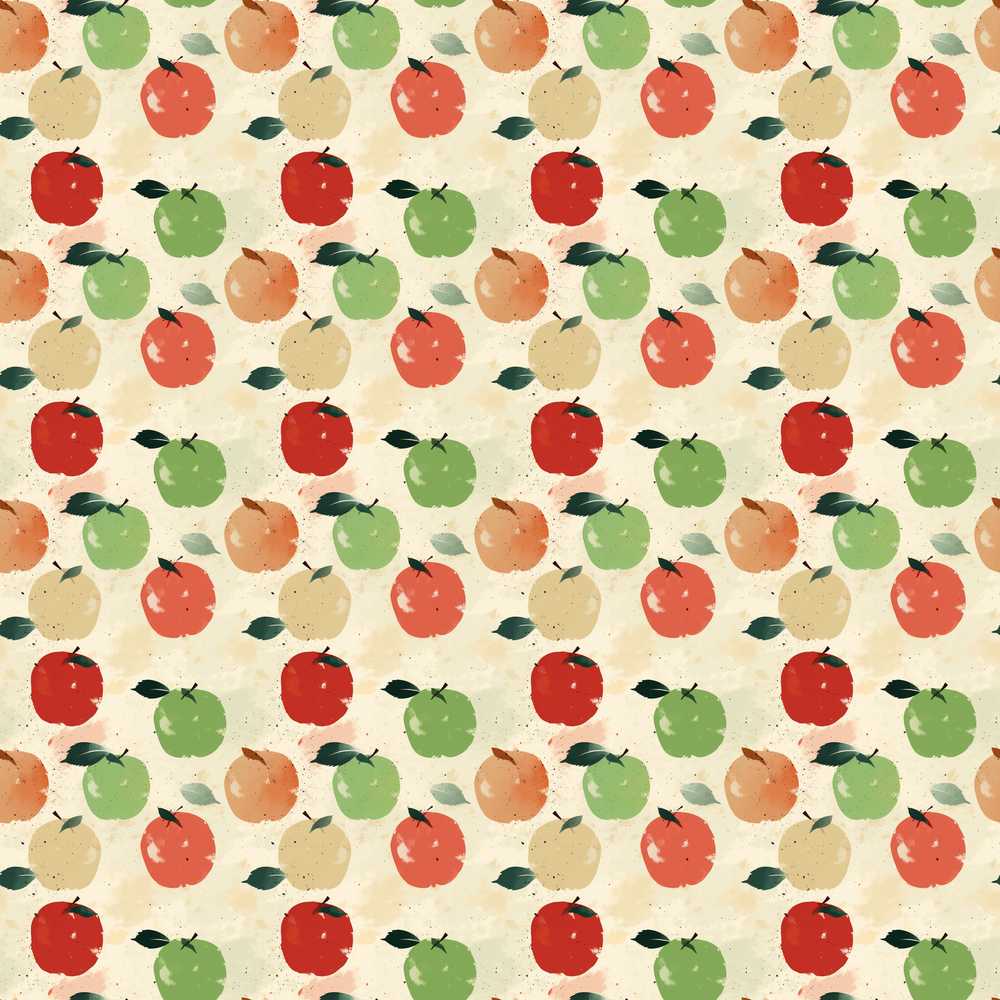 Colorful Apples Fruit with Leaves Seamless Wildflower Pattern Botanical