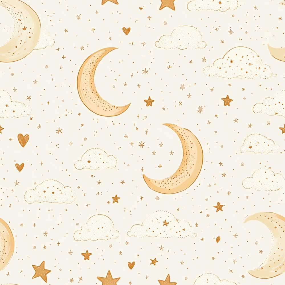 Cute Crescent Moon Stars and Clouds Neutral Cosmic