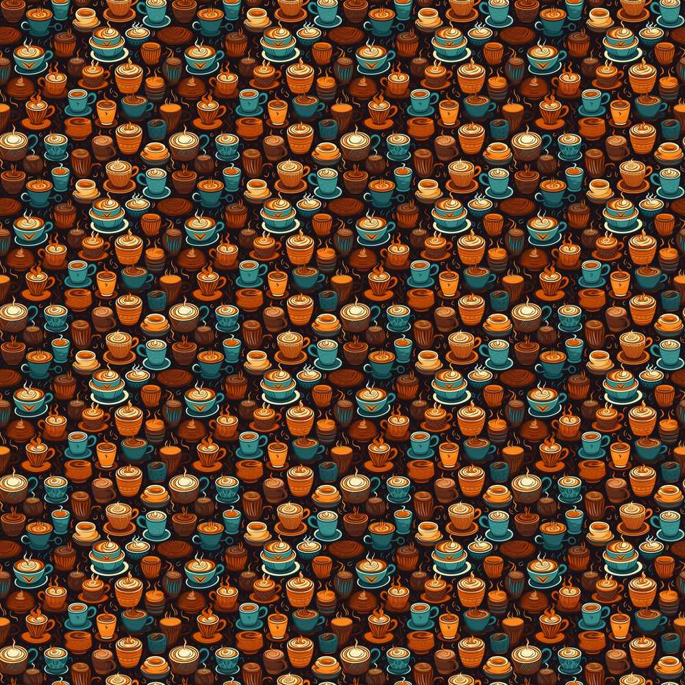 Colorful Coffee Cups and Mugs on Dark Background