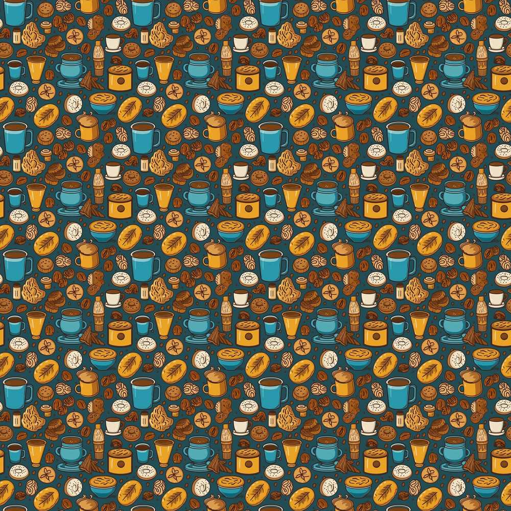 Coffee Beans Cups and Pastries Illustrated Decorative Repeat