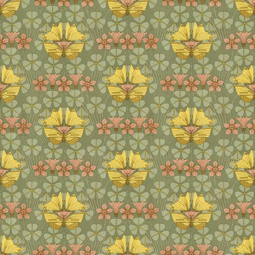 Art Nouveau Butterflies and Floral Garden Wildflower Pattern Botanical