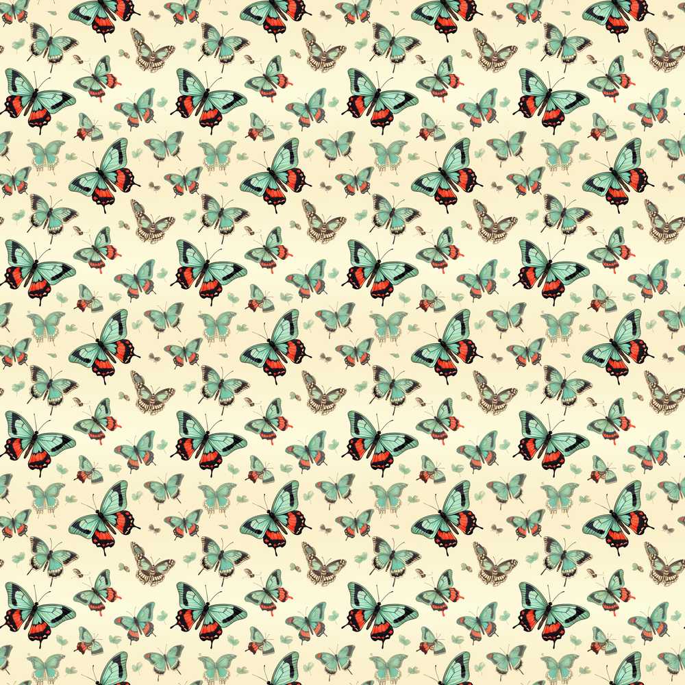 Teal and Coral Butterfly Vintage Style Illustration Repeat