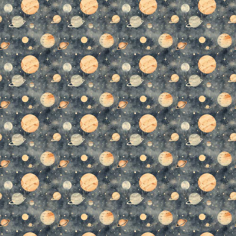 Watercolor Planets Galaxy Space Theme Cosmic Illustration Pattern