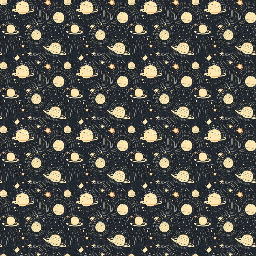 Celestial Planets Stars Orbit Line Art Cosmic Illustration
