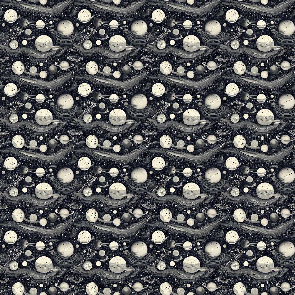 Vintage Space Planets Stars Dark Background Cosmic Illustration