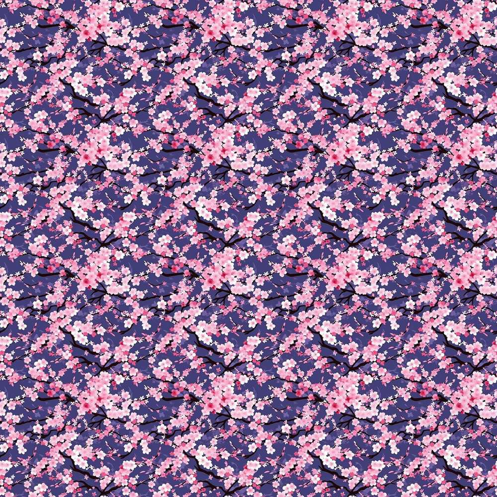 Pink Cherry Blossom Branches Purple Background Wildflower Pattern Botanical