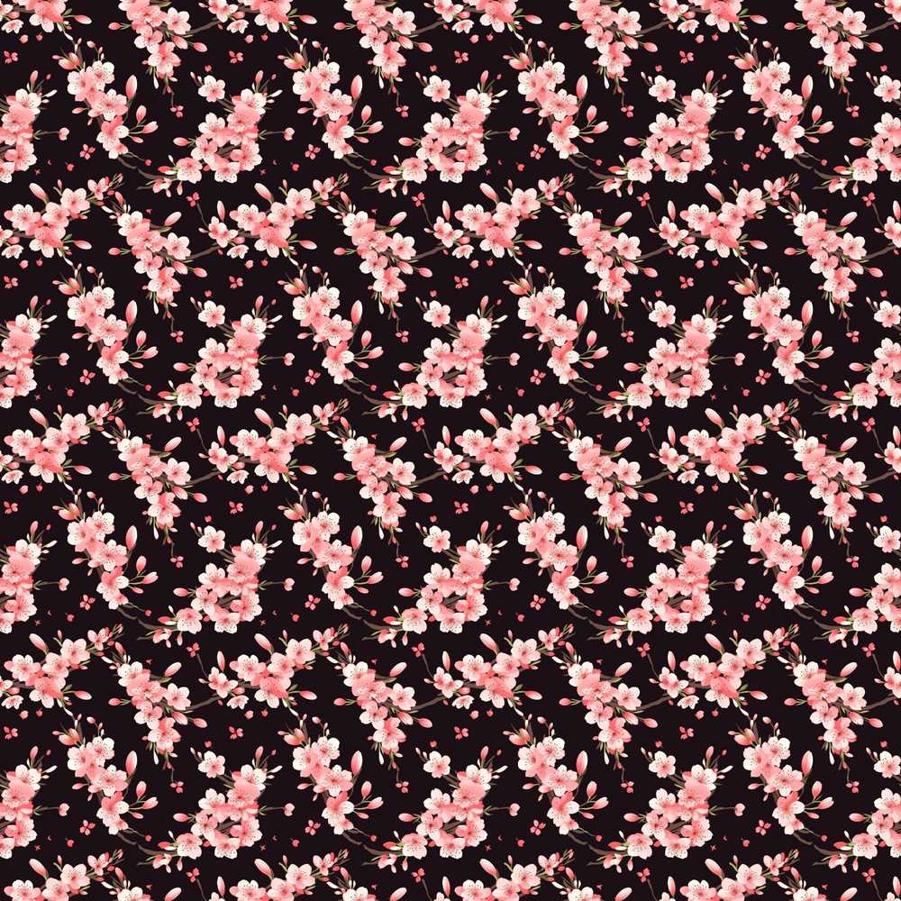 Delicate Cherry Blossom Petals Scattered Dark Wildflower Pattern Botanical